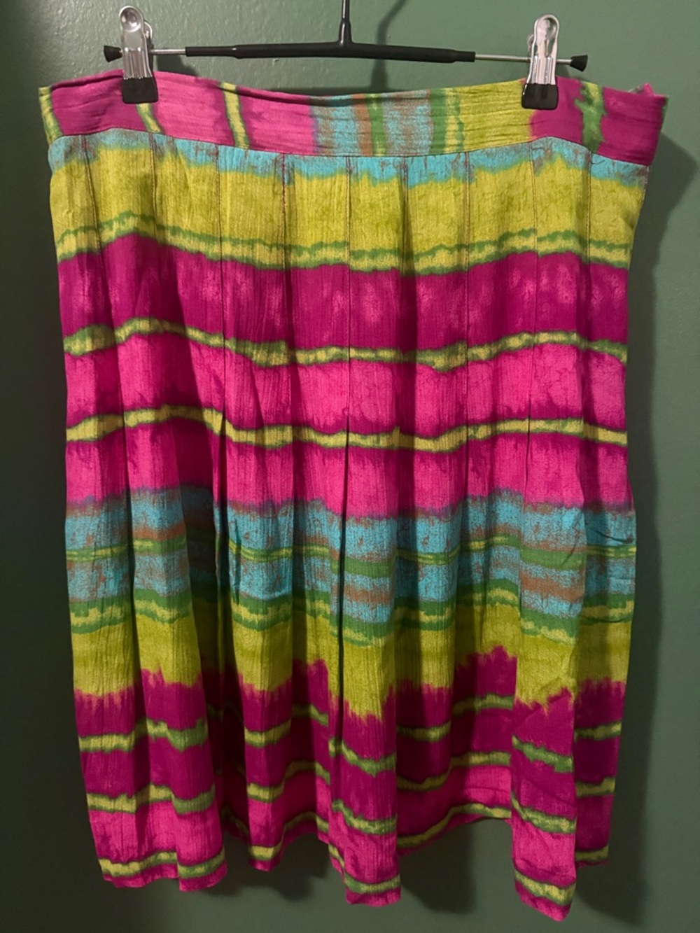 Bright Pink & Lime Tie-Dye A-Line Midi Skirt
